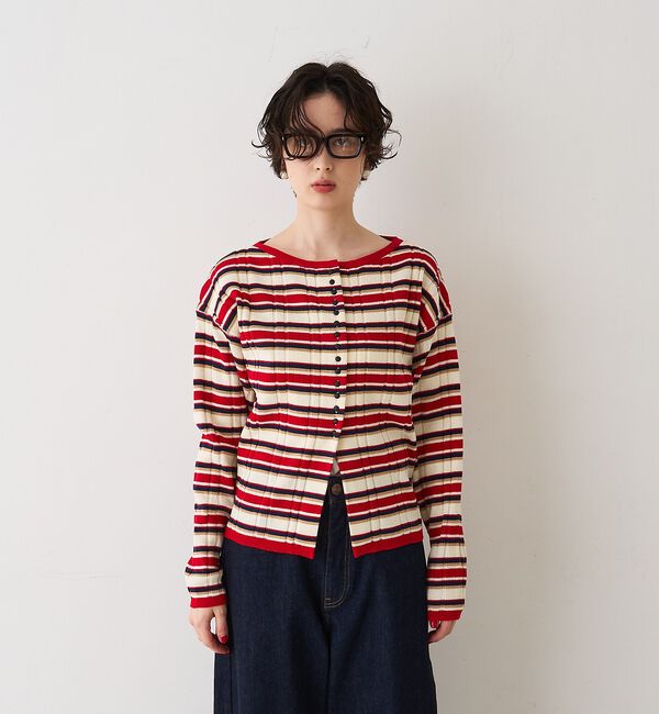 Rouge vif「ストライプ組織2WAYニット /カーディガン」|ニット・セーター|