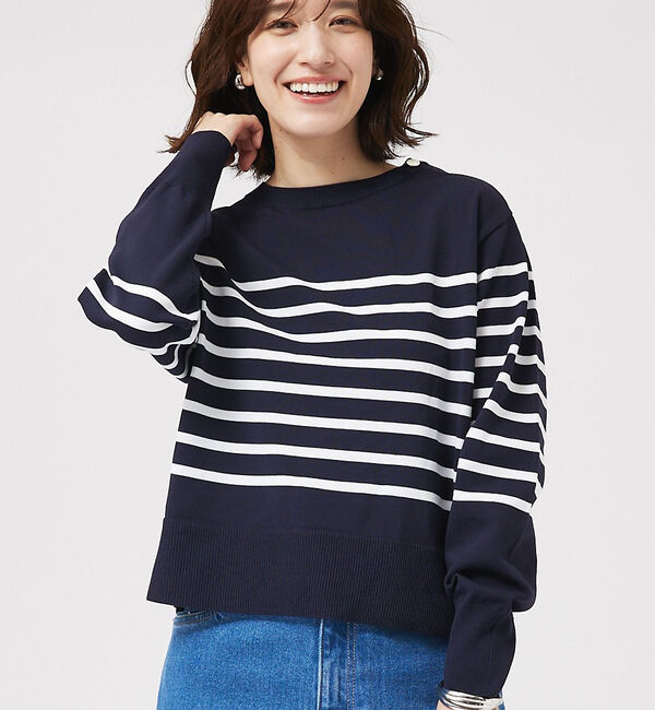 abahouse mavie「【セットアップ対応】ボーダーニットプルオーバー」|ニット・セーター|ネイビー