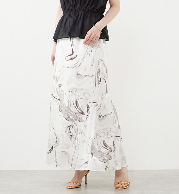 Soffitto「サテンプリントマーメイドスカート」|スカート|ブラック