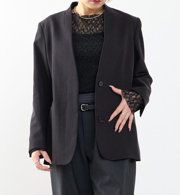 SOFFITTO「【A_/エース】リネン混ノーカラージャケット」|ノーカラージャケット|ブラック