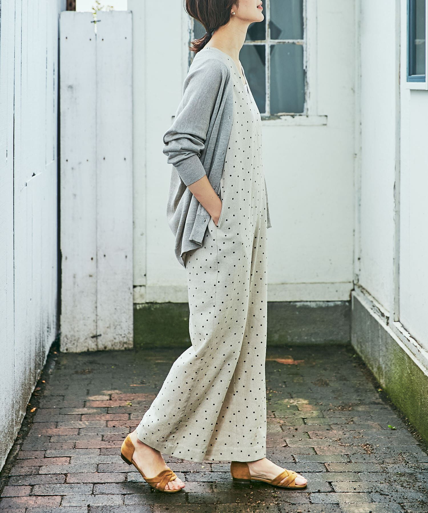 URBAN RESEARCH DOORS「リネンレーヨンドットオールインワン」|スカート|