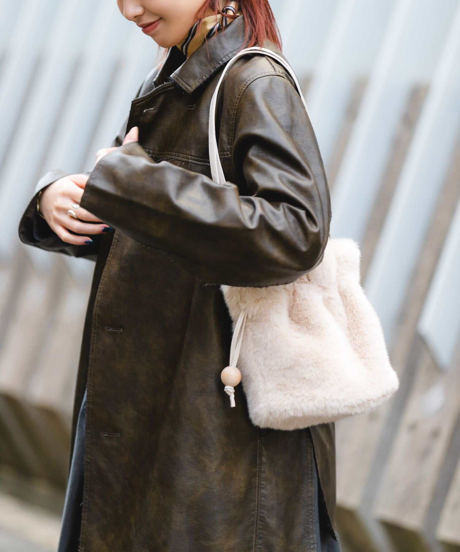 RODE SKO「ウッドボールキンチャクファーバッグ」|スカート|