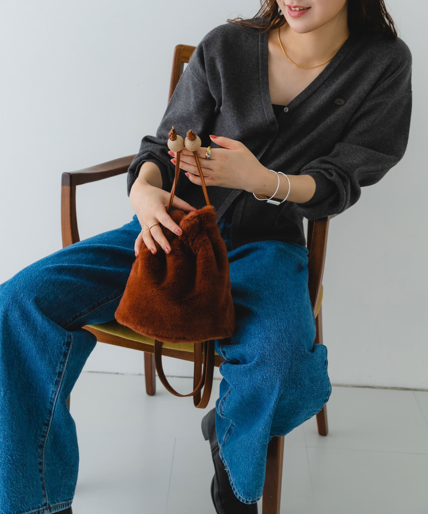 RODE SKO「ウッドボールキンチャクファーバッグ」|スカート|