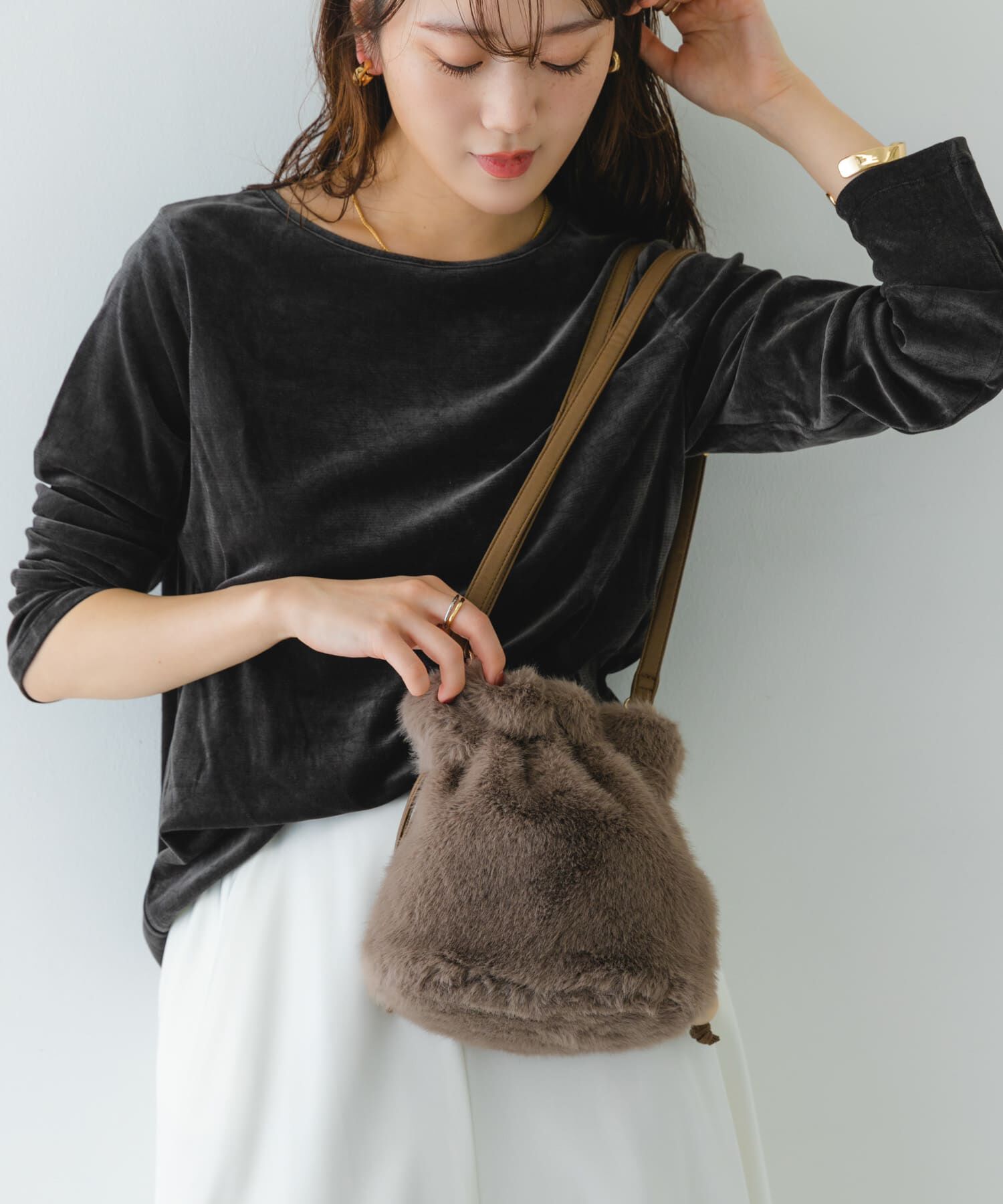 RODE SKO「ウッドボールキンチャクファーバッグ」|スカート|