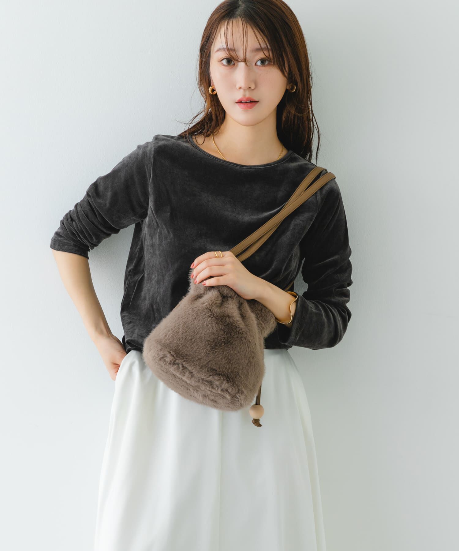 RODE SKO「ウッドボールキンチャクファーバッグ」|スカート|