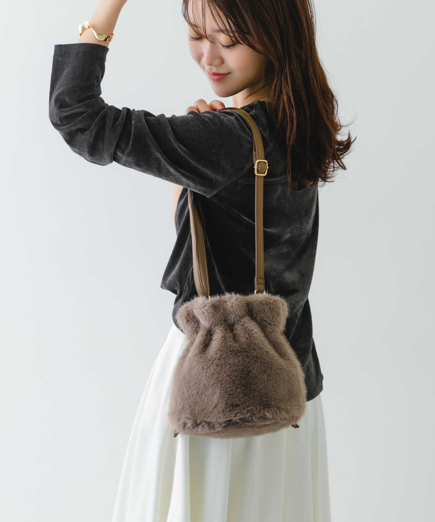 RODE SKO「ウッドボールキンチャクファーバッグ」|スカート|