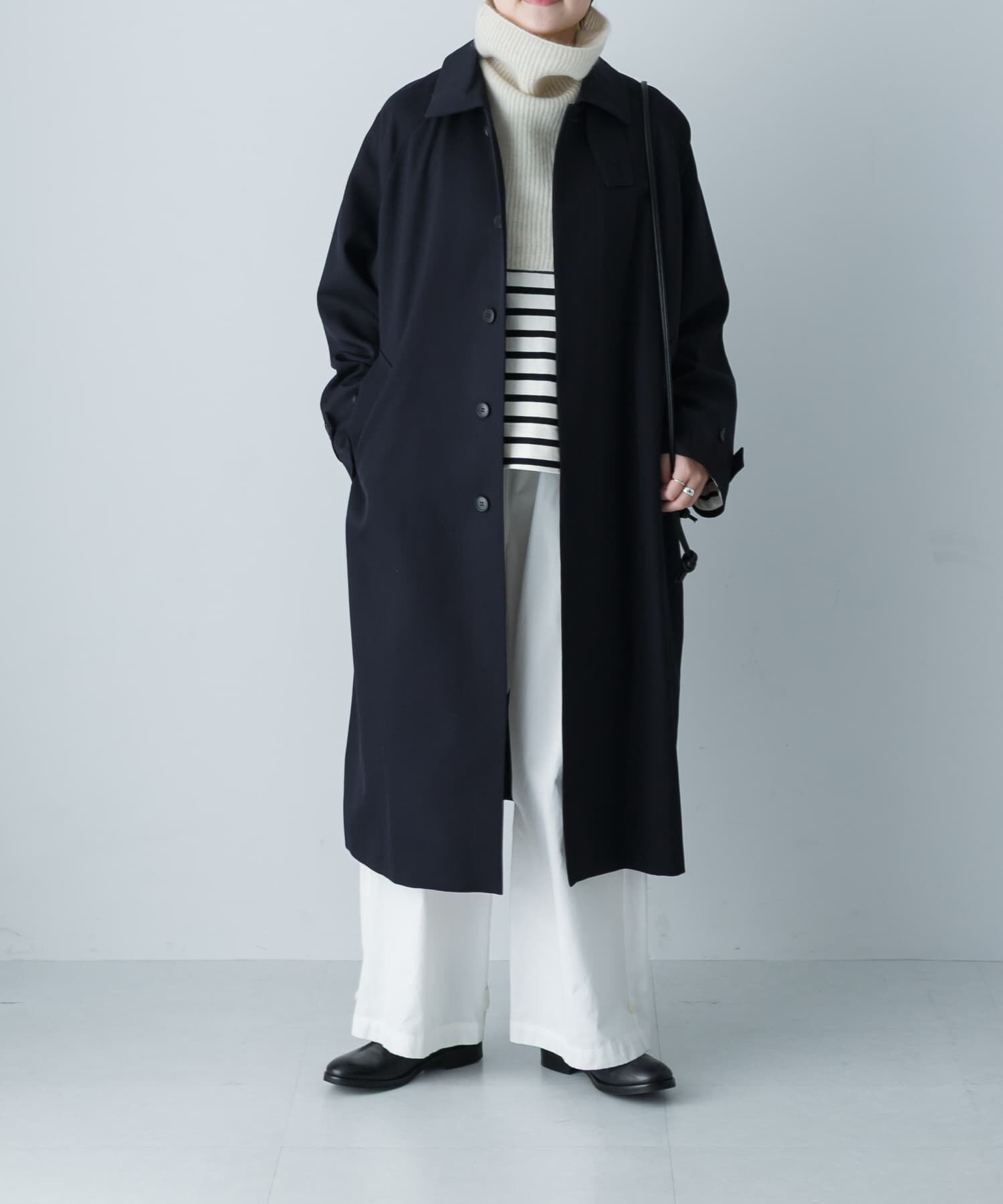 かぐれ「ウーステッドウールコート」|ノーカラーコート|