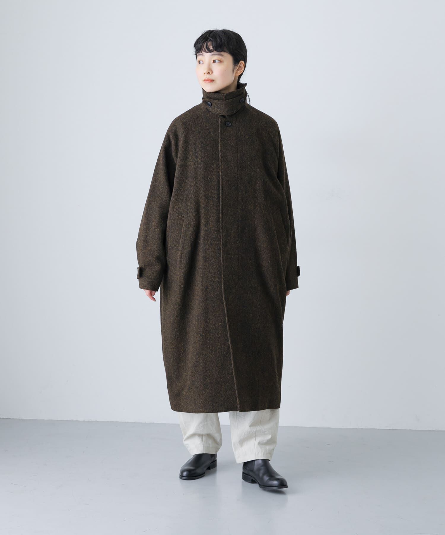 かぐれ「『ユニセックス』Wool bal coat」|ノーカラーコート|ブラウン