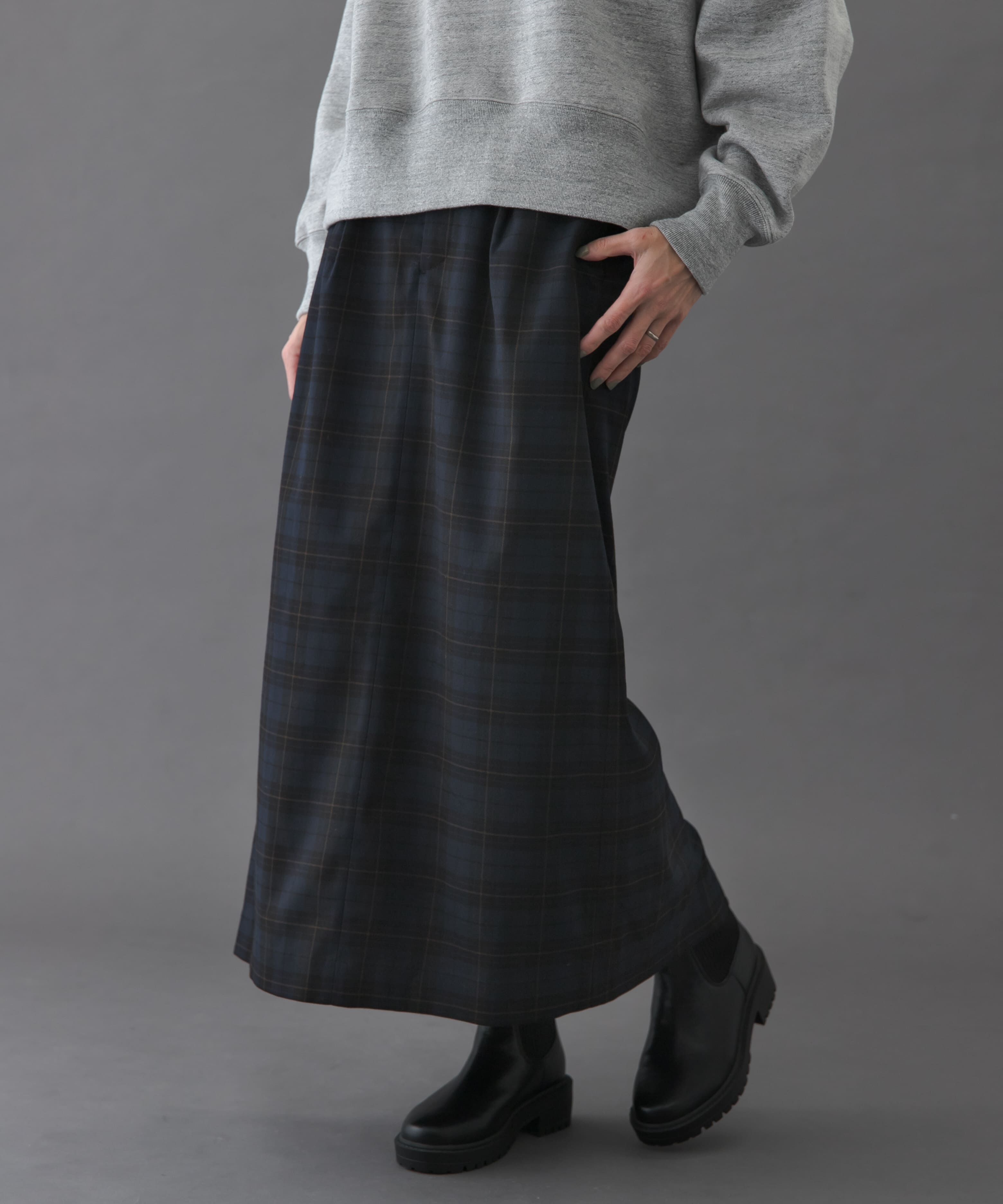 URBAN RESEARCH DOORS「FORK&SPOON　チェックストレートスカート」|スカート|ネイビー