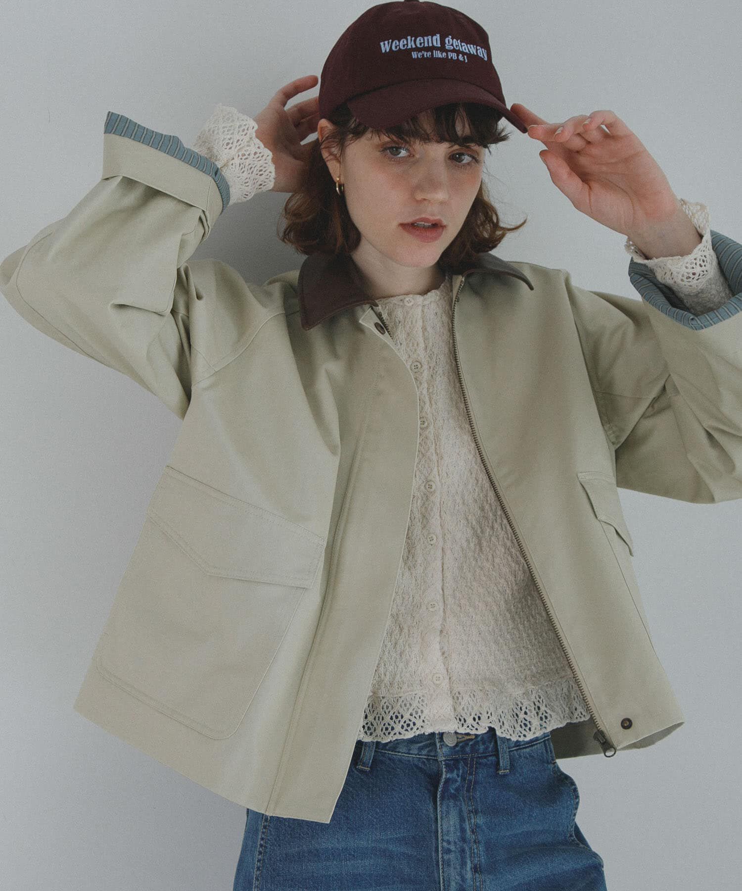 Sonny Label 「異素材衿ショートジャケット」|ノーカラーコート|