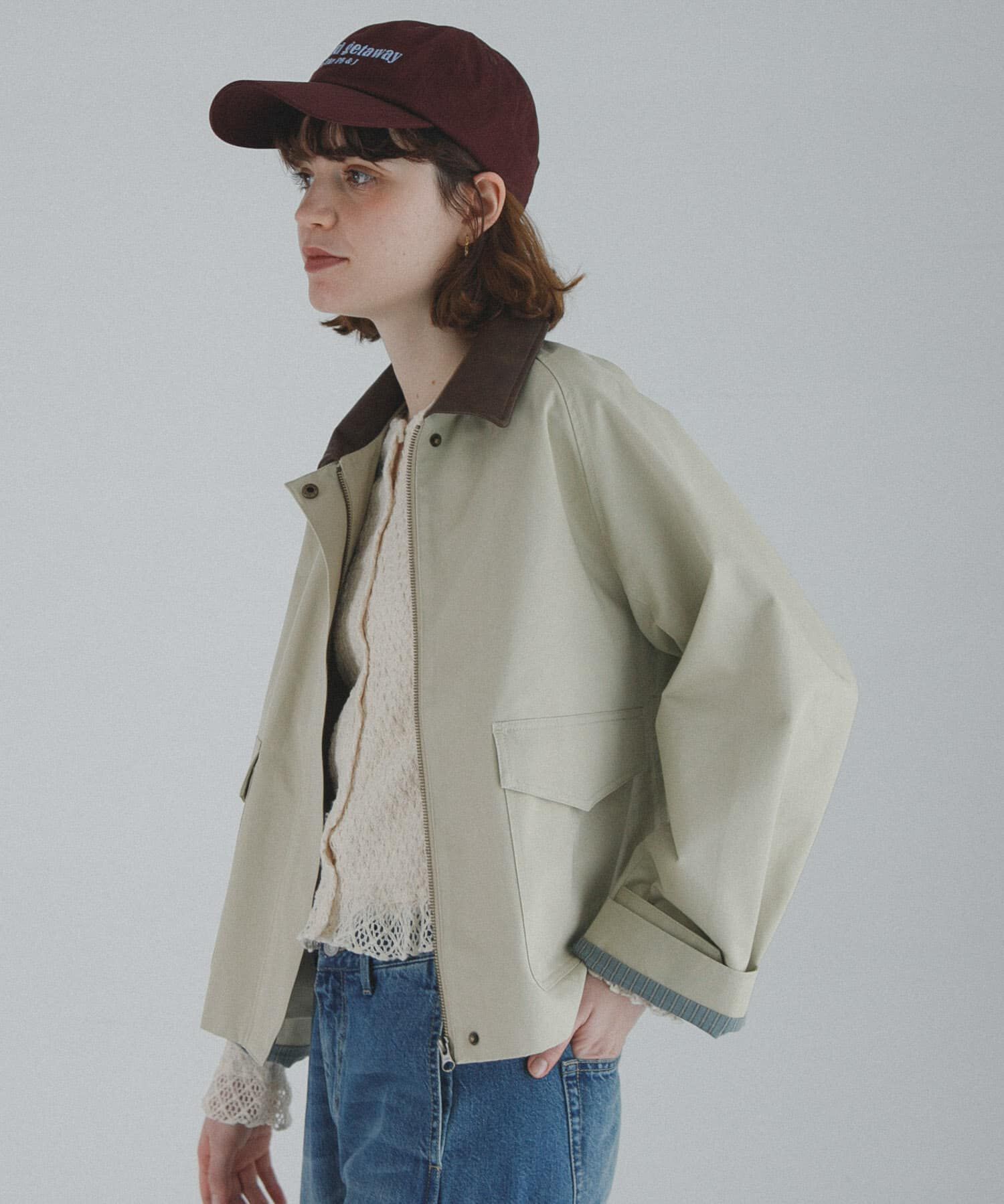 Sonny Label 「異素材衿ショートジャケット」|ノーカラーコート|