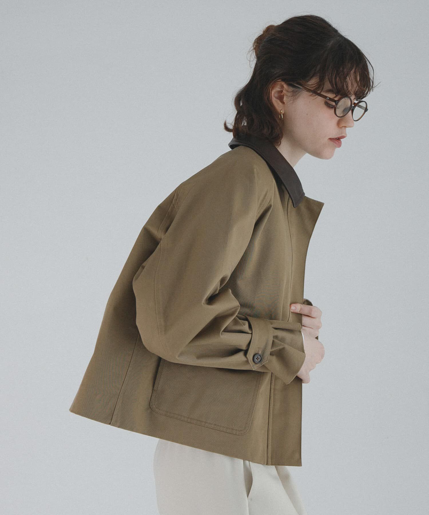 Sonny Label 「異素材衿ショートジャケット」|ノーカラーコート|