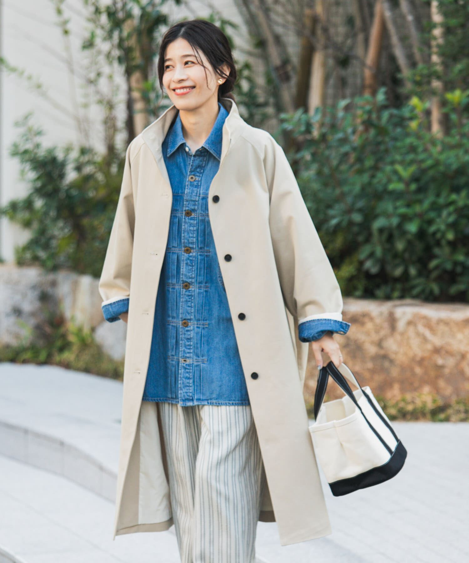 URBAN RESEARCH DOORS「BACKヨークスタンドカラーコート」|ノーカラーコート|