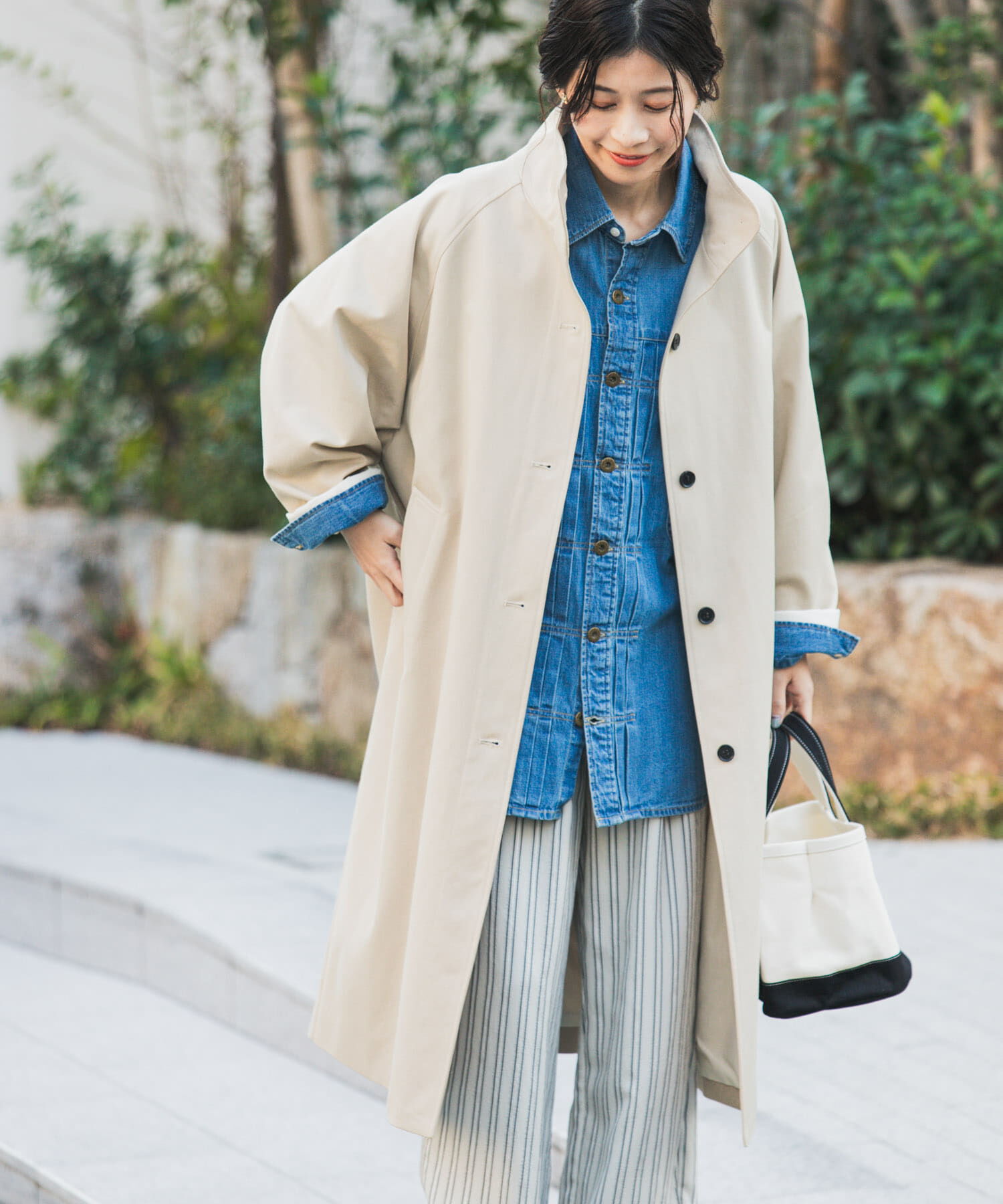 URBAN RESEARCH DOORS「BACKヨークスタンドカラーコート」|ノーカラーコート|