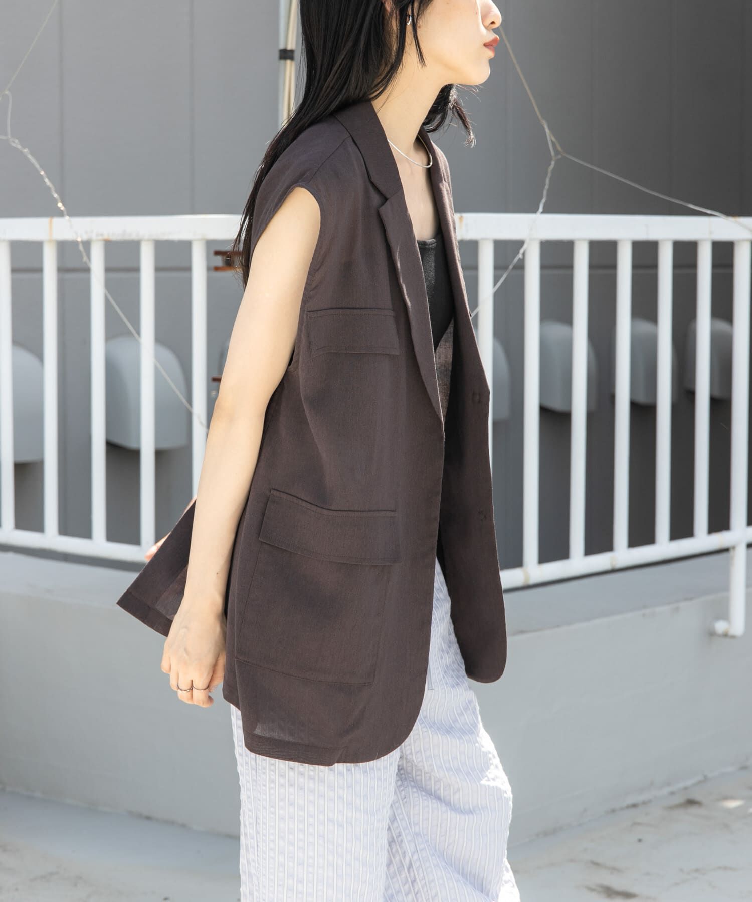  「ミリタリーシアーベスト」|ノーカラーコート|