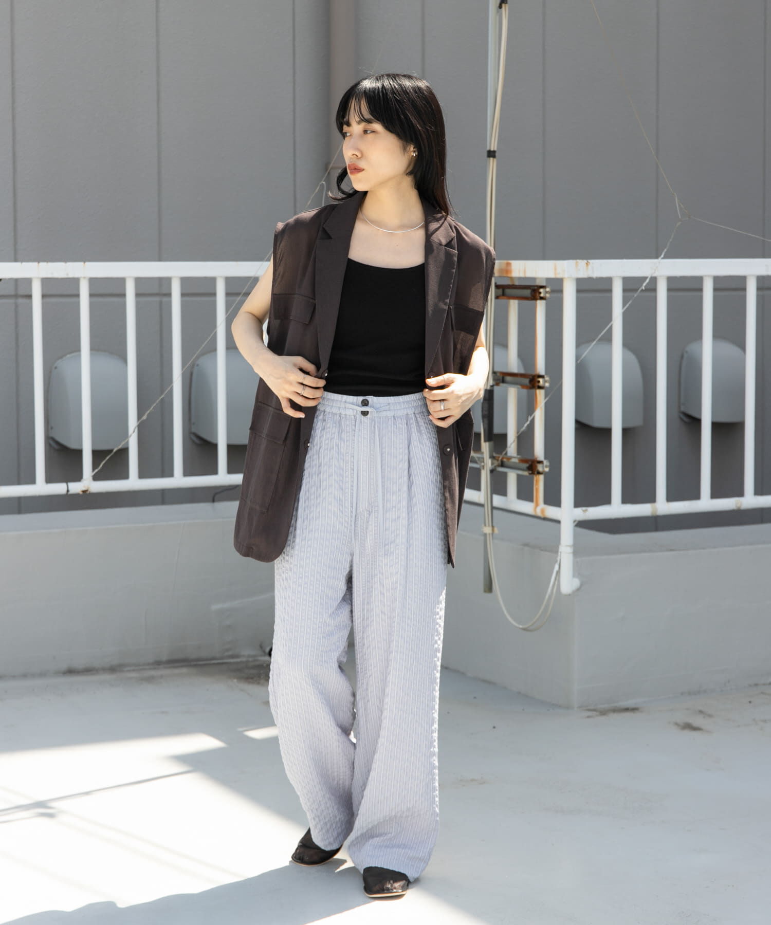  「ミリタリーシアーベスト」|ノーカラーコート|