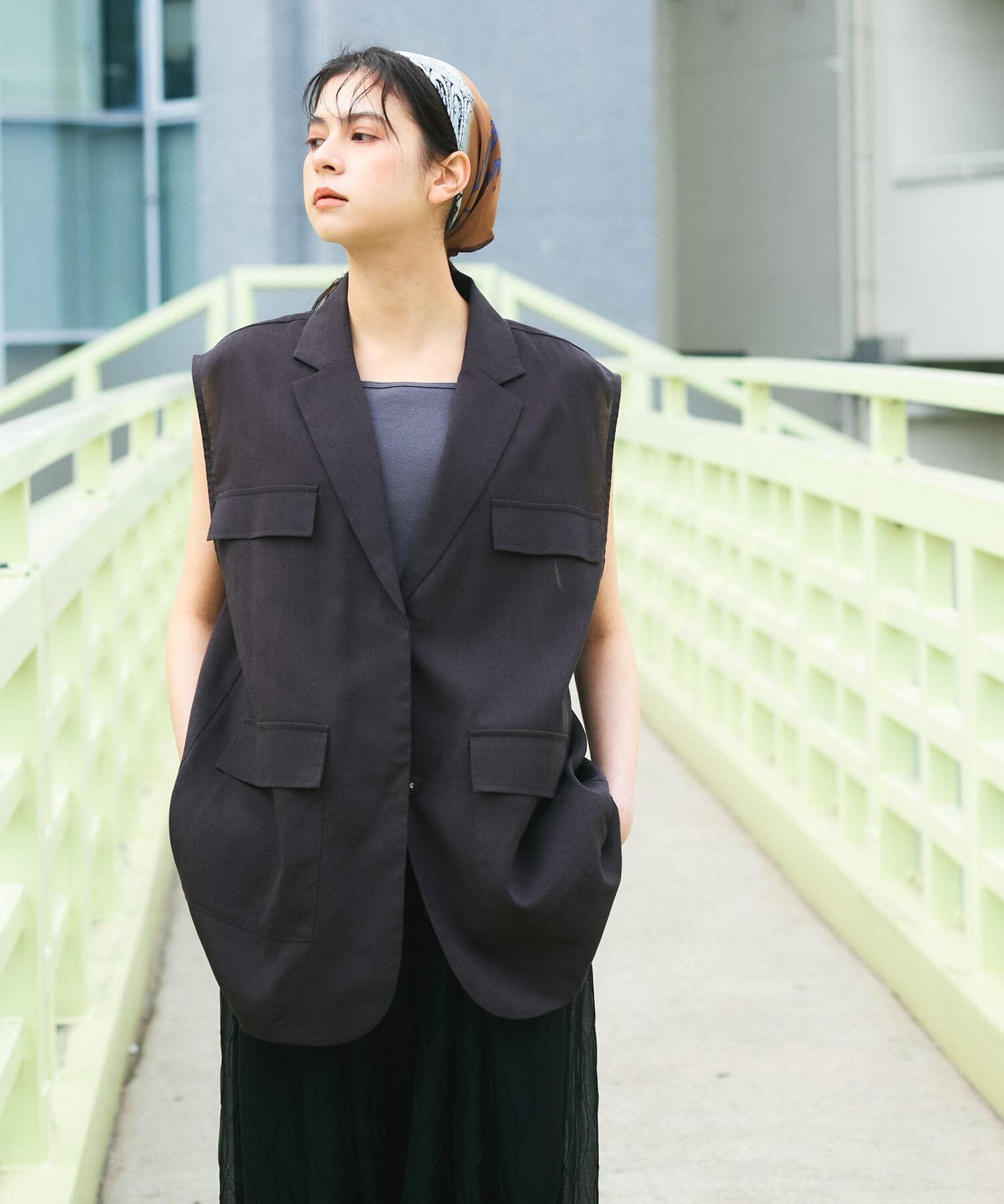  「ミリタリーシアーベスト」|ノーカラーコート|