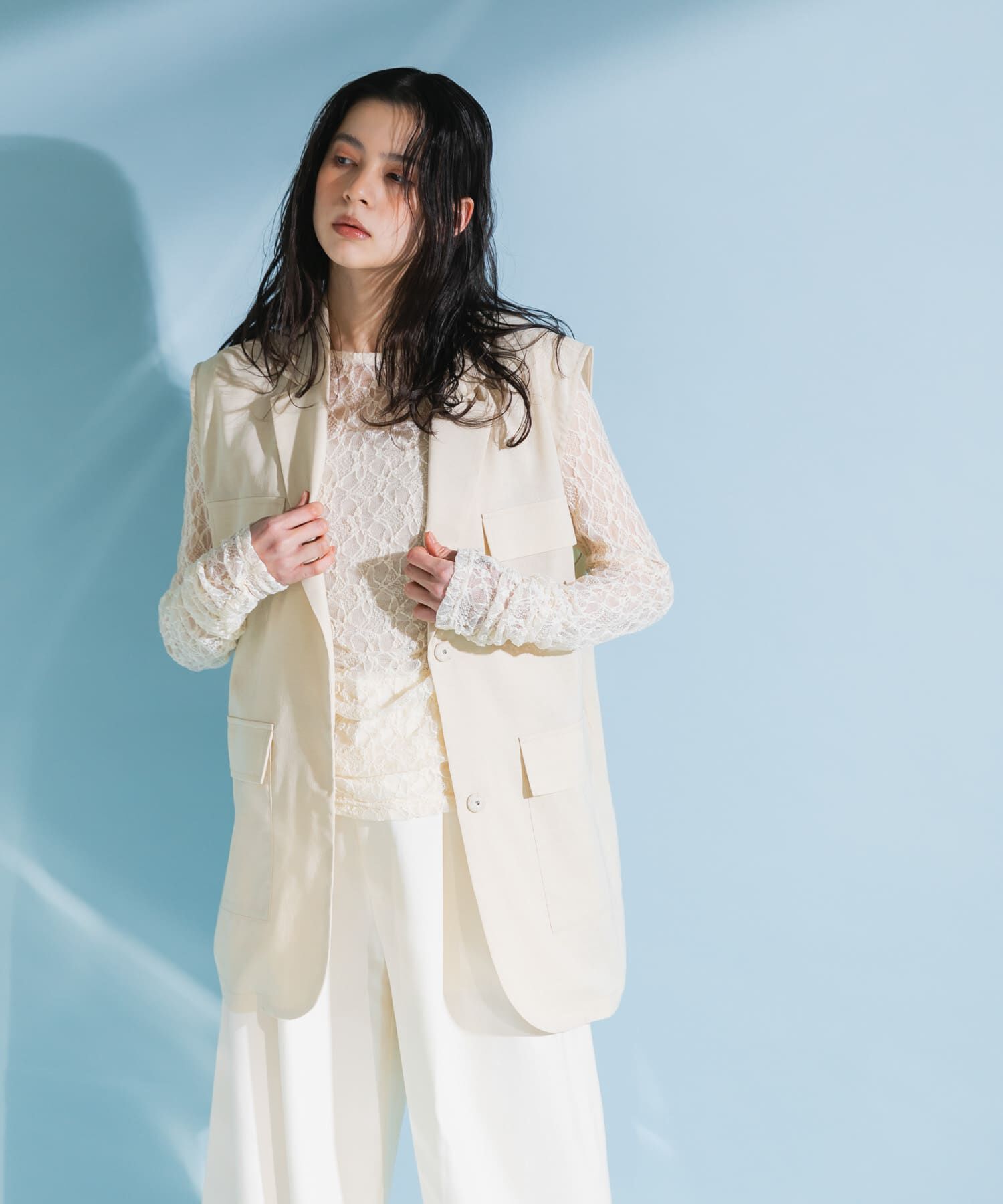  「ミリタリーシアーベスト」|ノーカラーコート|