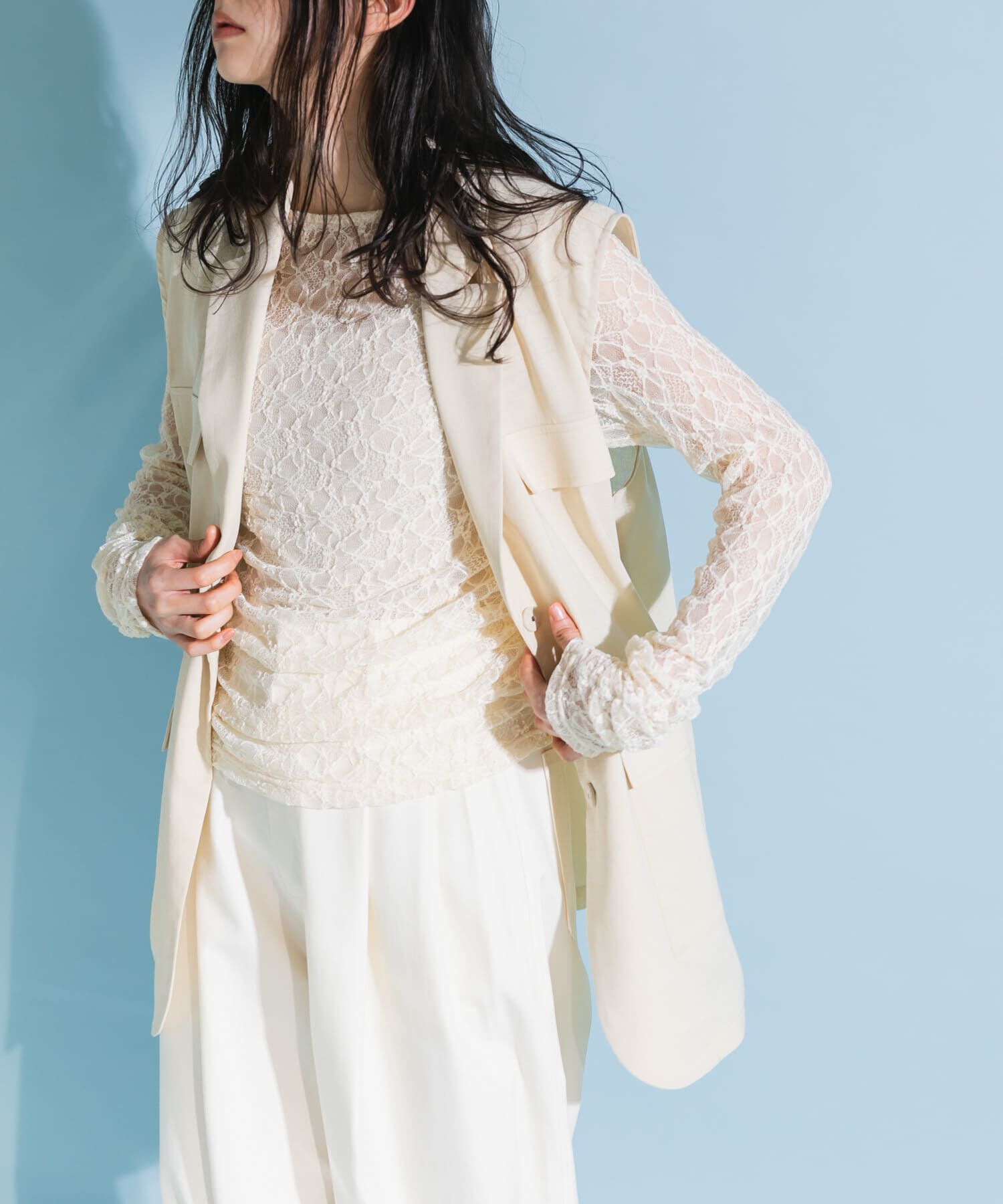  「ミリタリーシアーベスト」|ノーカラーコート|