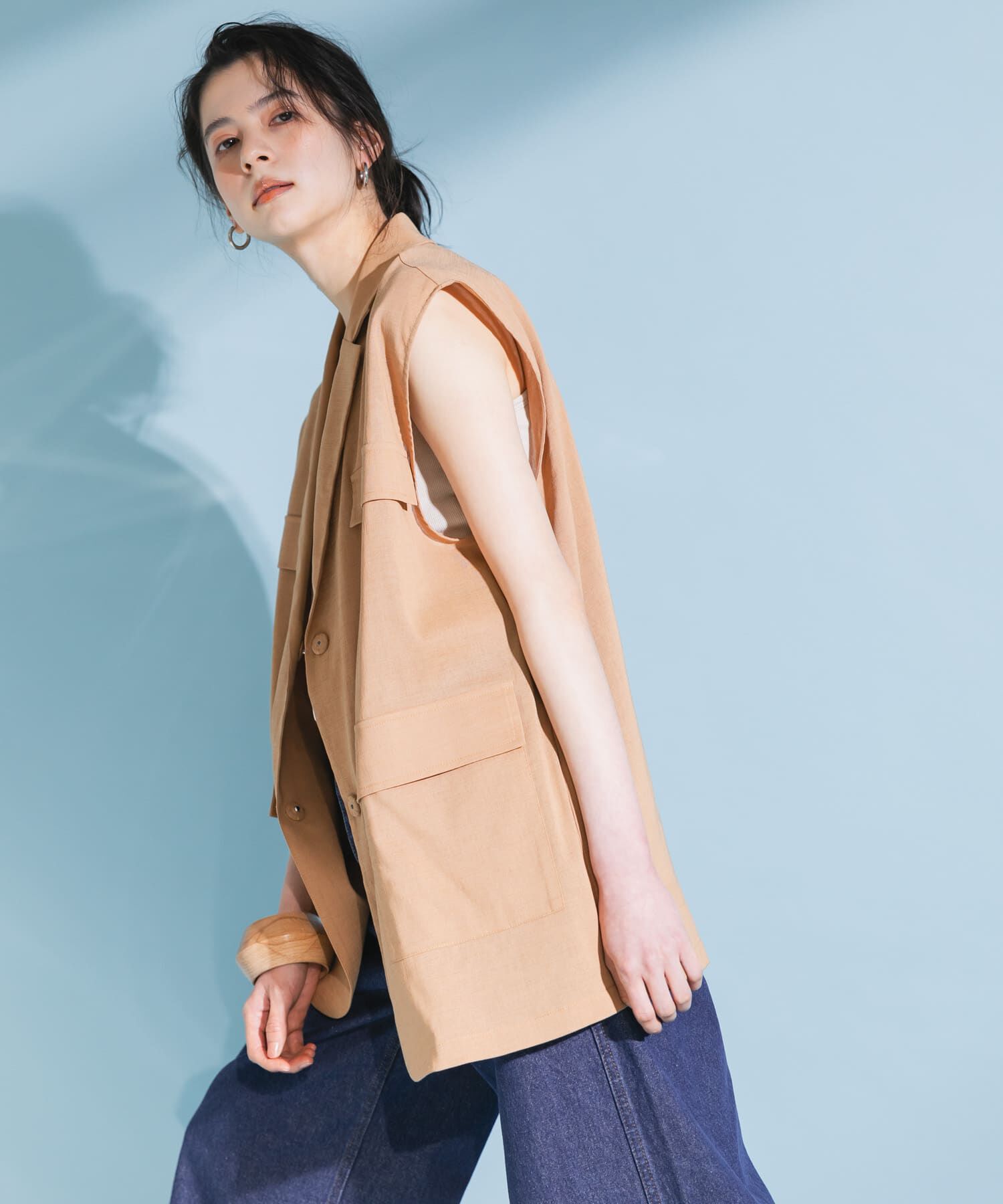  「ミリタリーシアーベスト」|ノーカラーコート|
