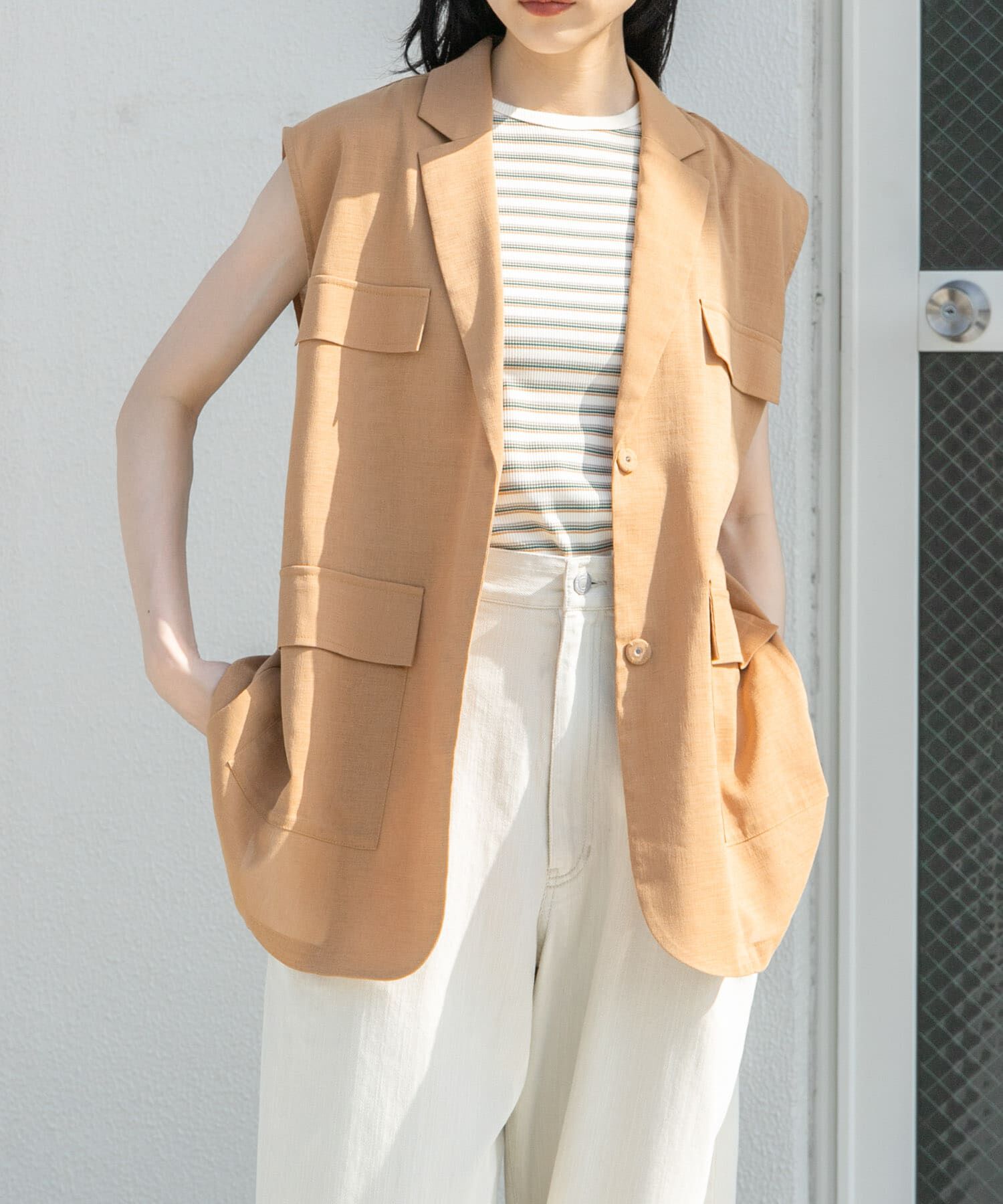  「ミリタリーシアーベスト」|ノーカラーコート|