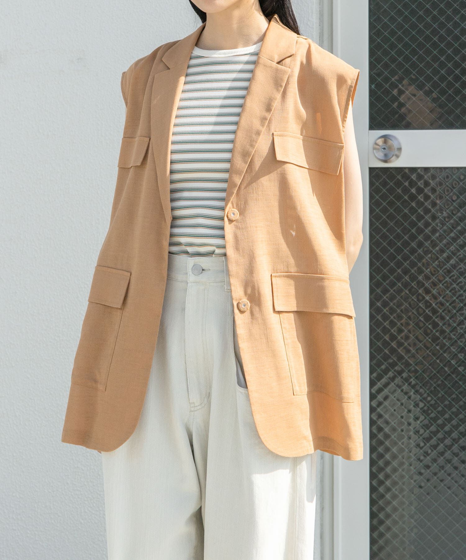  「ミリタリーシアーベスト」|ノーカラーコート|