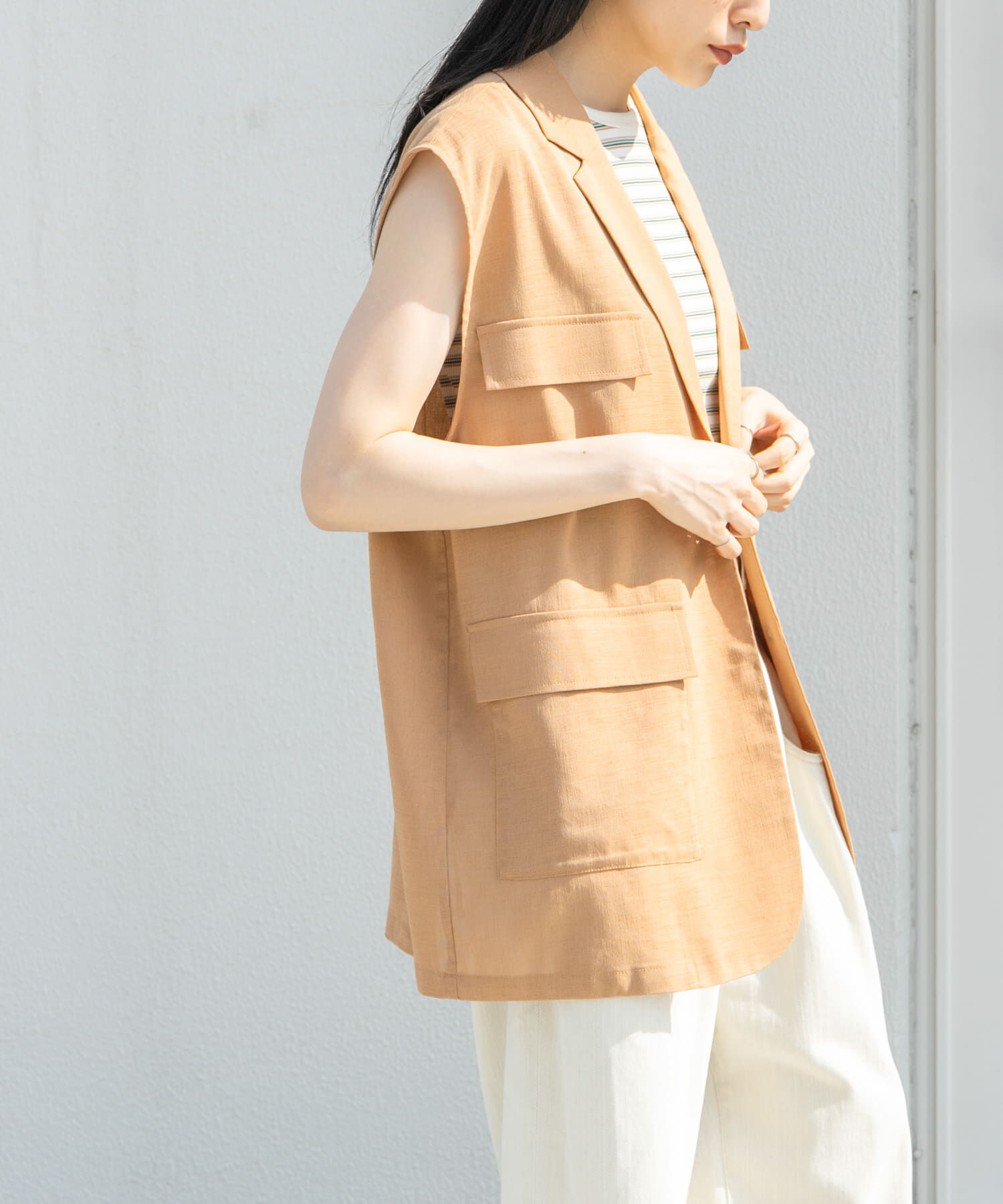  「ミリタリーシアーベスト」|ノーカラーコート|