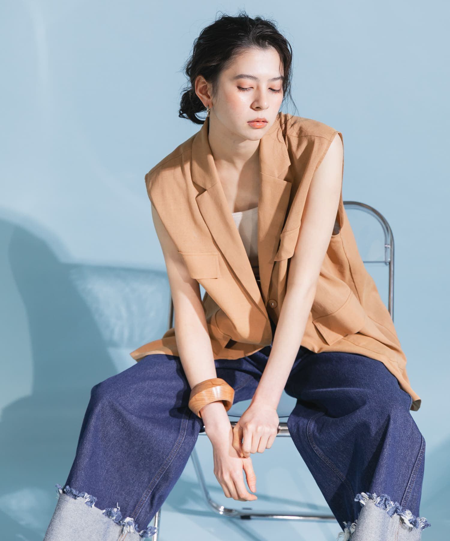  「ミリタリーシアーベスト」|ノーカラーコート|