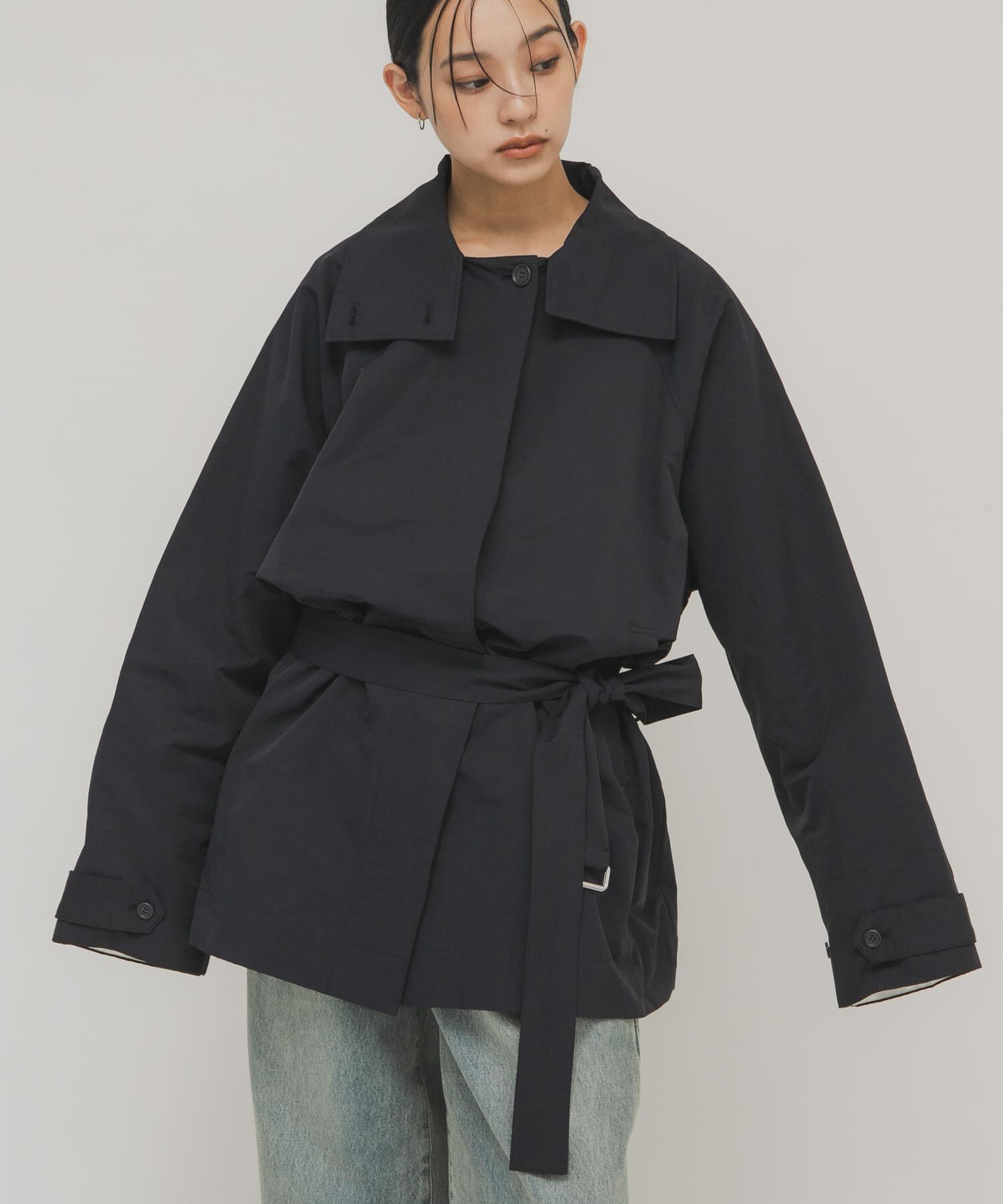  「テントラインBIGミドルコート」|ノーカラーコート|ネイビー