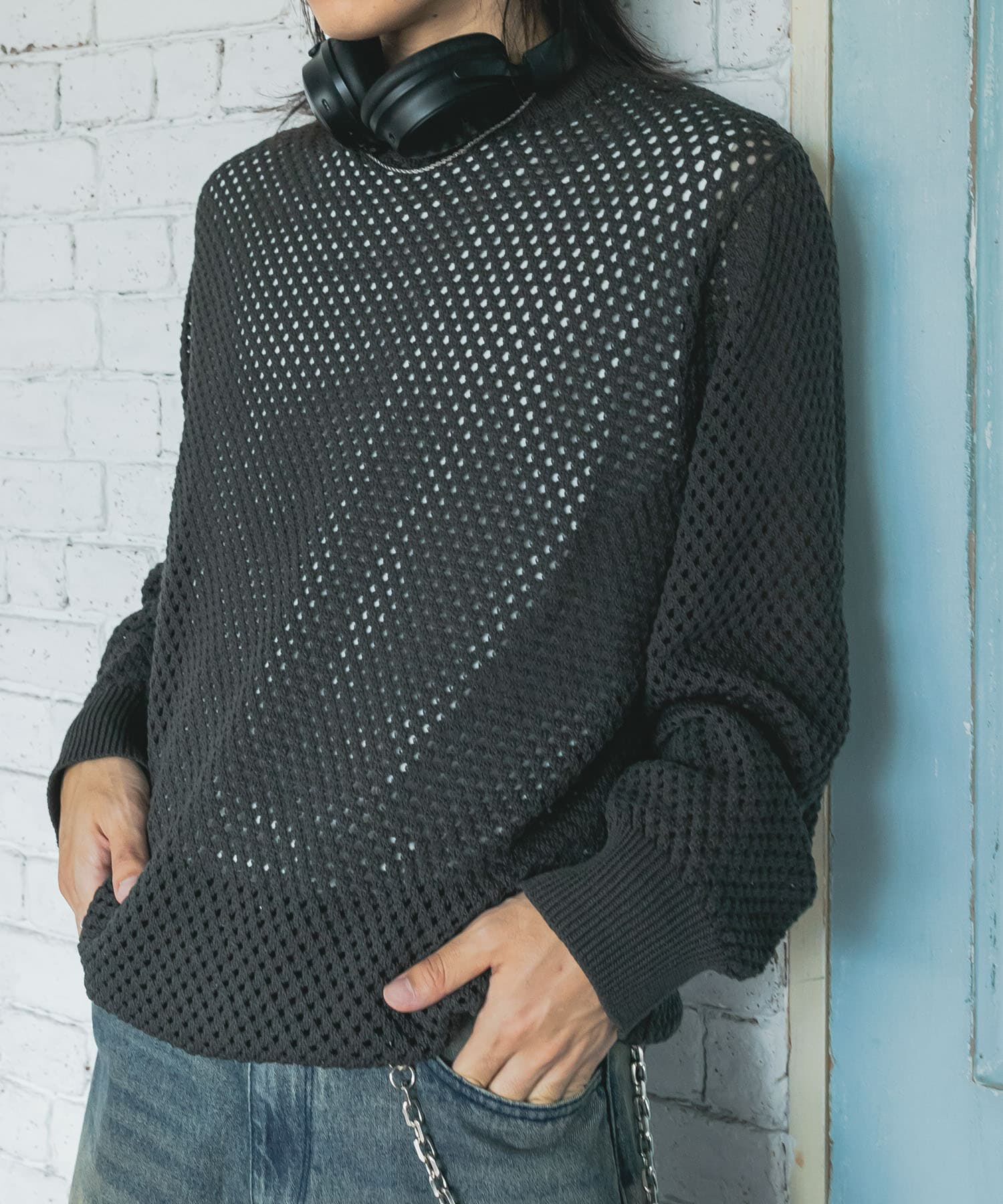SENSE OF PLACE by URBAN RESEARCH「『洗濯可』シアーメッシュクルーネックニット」|ニット・セーター|