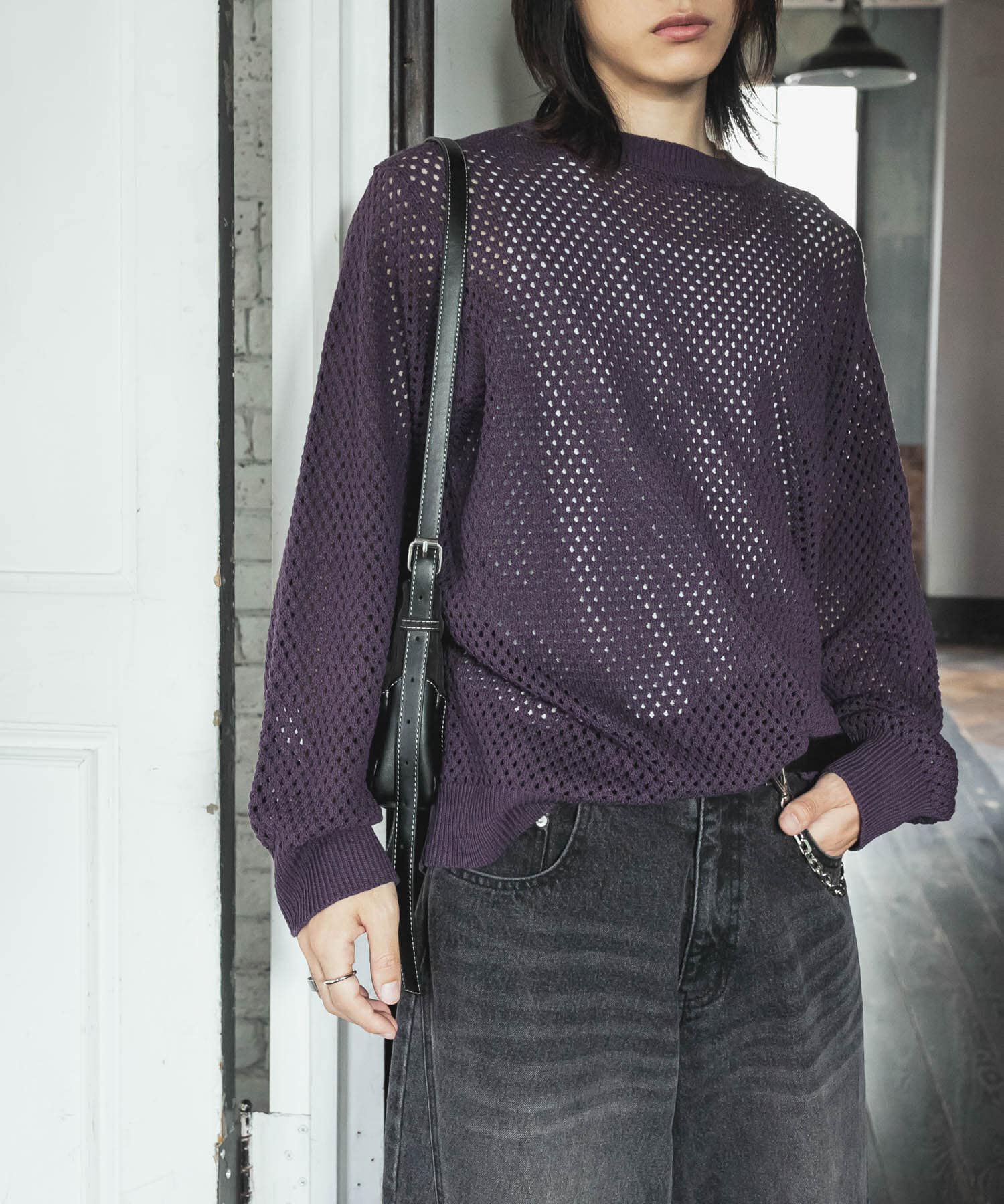 SENSE OF PLACE by URBAN RESEARCH「『洗濯可』シアーメッシュクルーネックニット」|ニット・セーター|