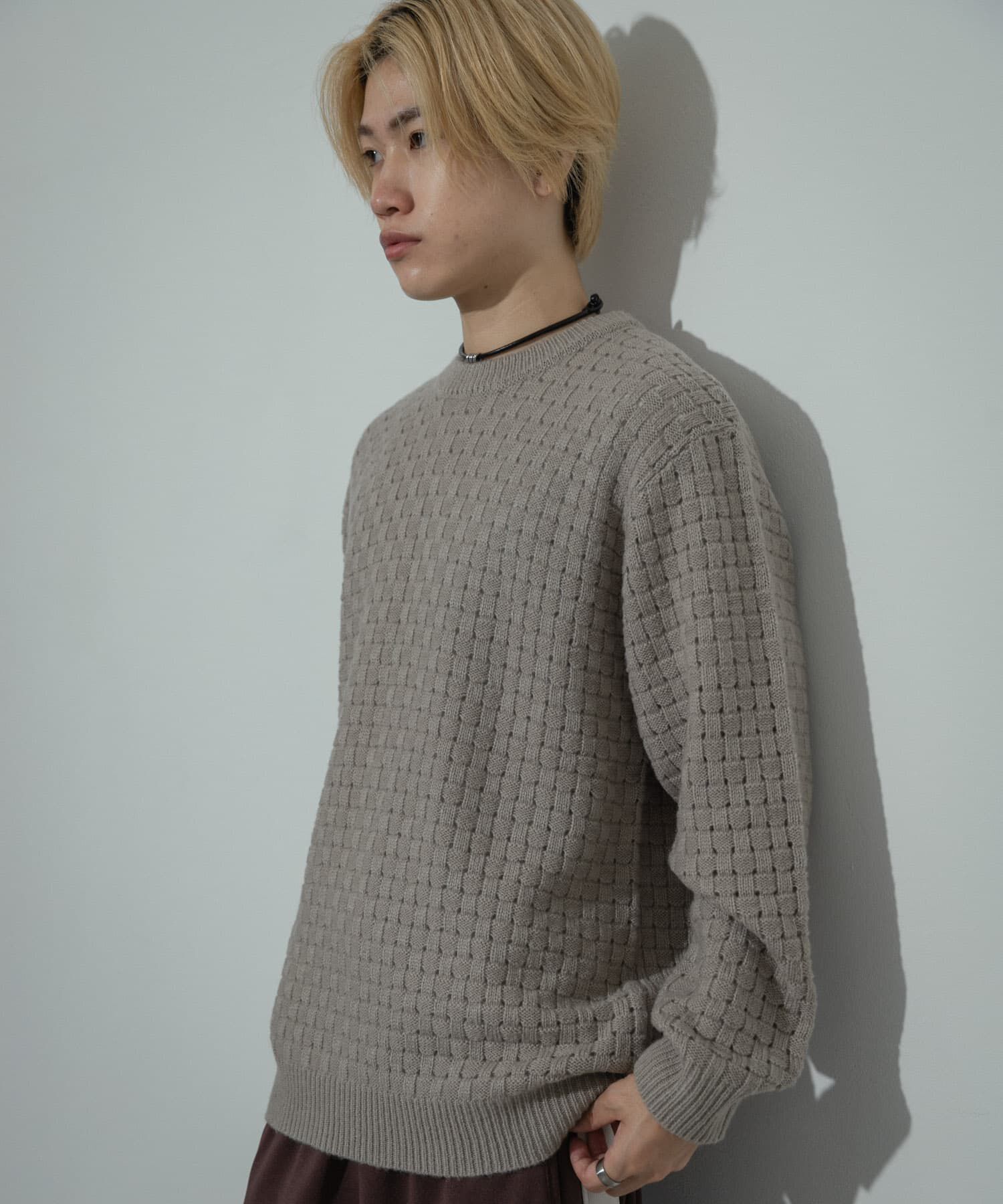 SENSE OF PLACE by URBAN RESEARCH「クロス編みシアークルーネックニット」|ニット・セーター|グレー