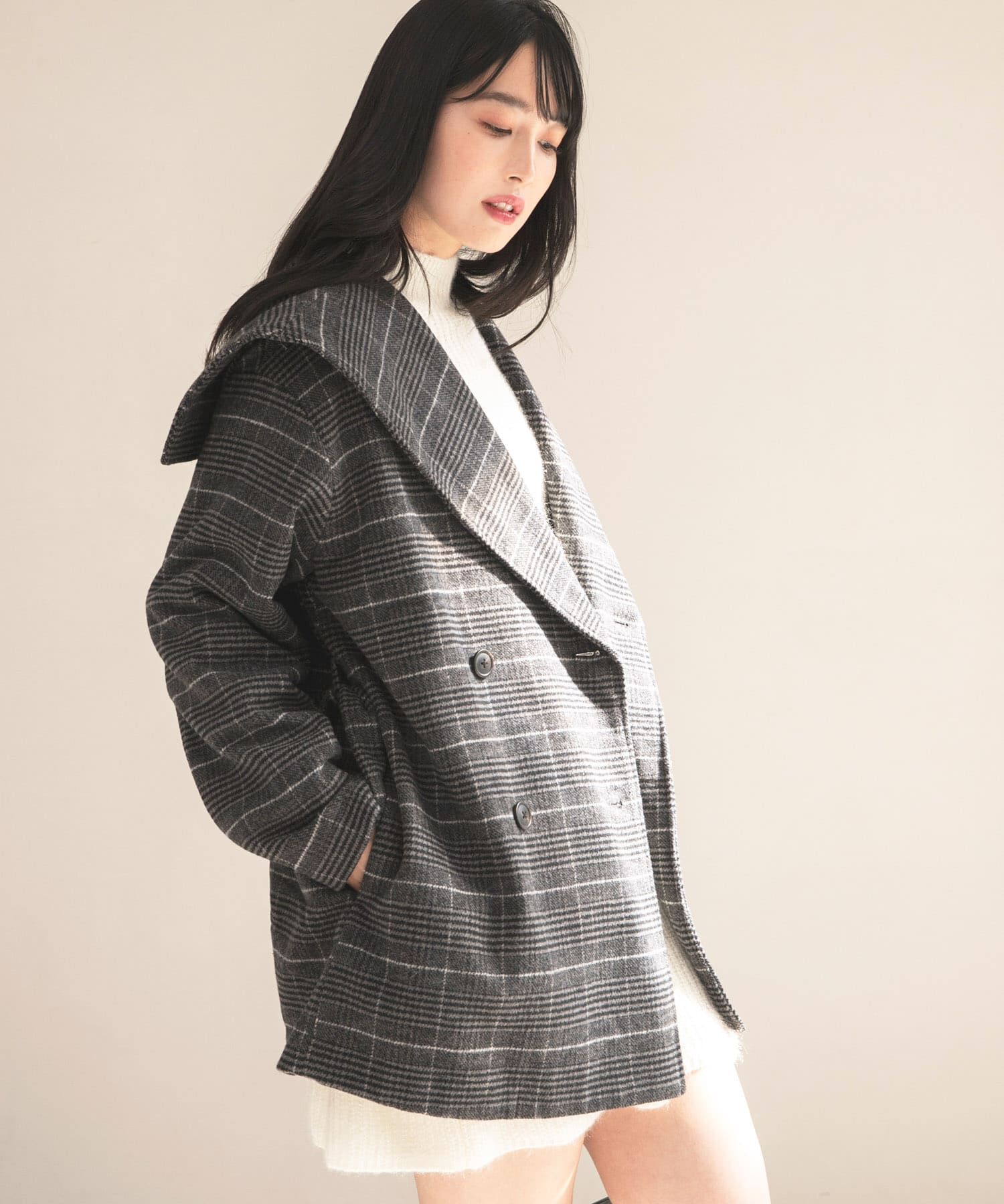 SENSE OF PLACE by URBAN RESEARCH「ビッグカラーミディコート」|ノーカラーコート|グレー系その他