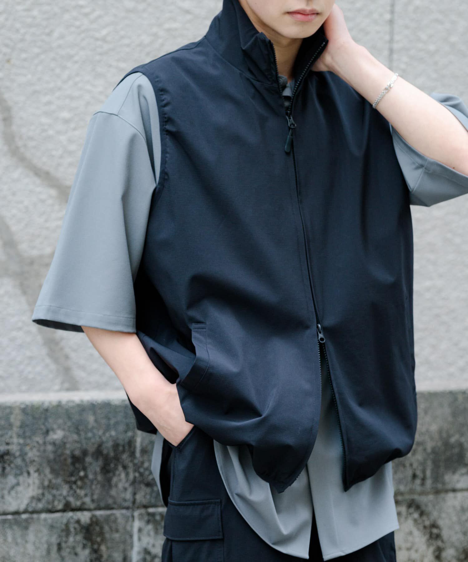 SENSE OF PLACE by URBAN RESEARCH「Uiscel　リップストップスタンドカラーベスト」|ノーカラーコート|