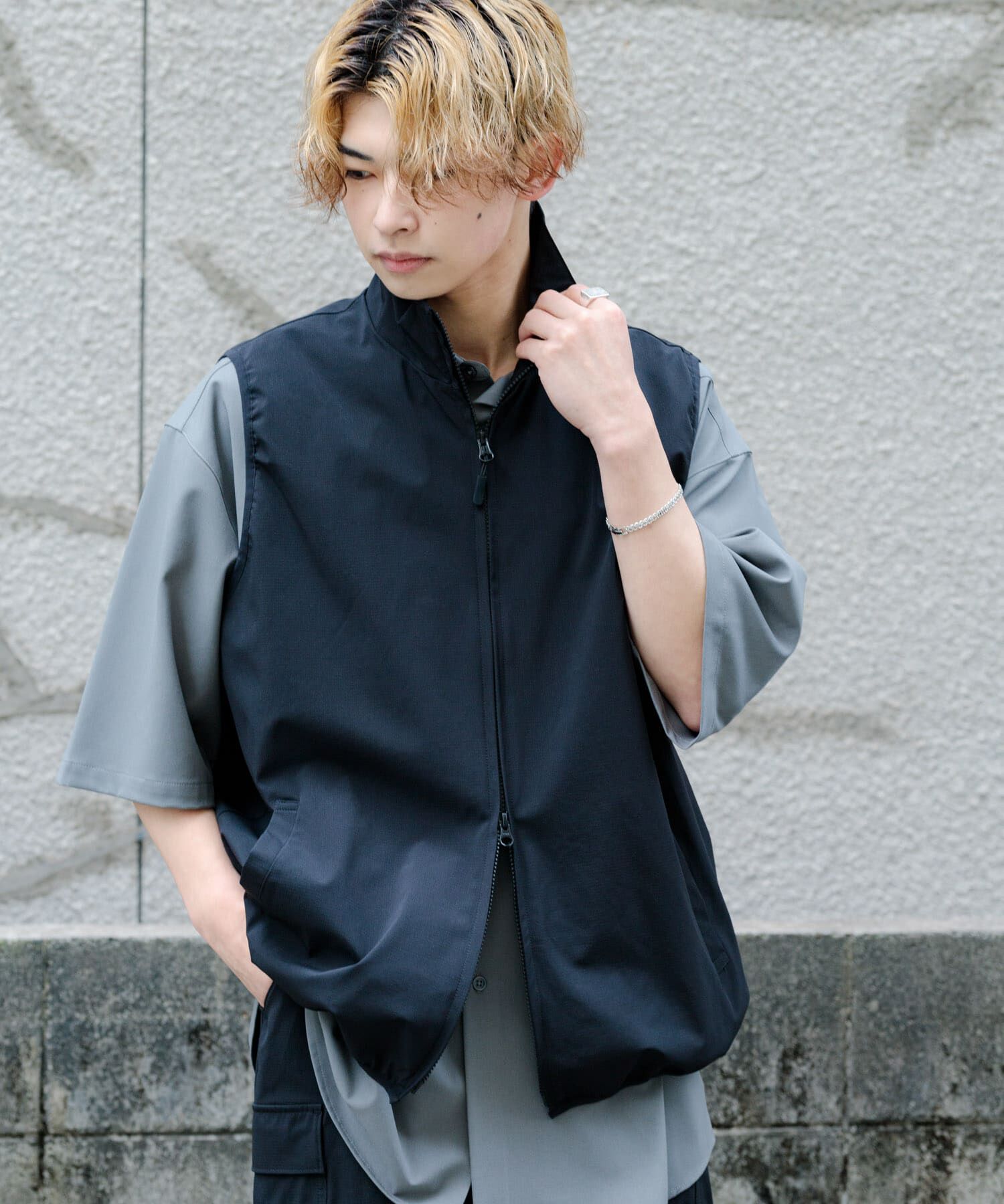 SENSE OF PLACE by URBAN RESEARCH「Uiscel　リップストップスタンドカラーベスト」|ノーカラーコート|