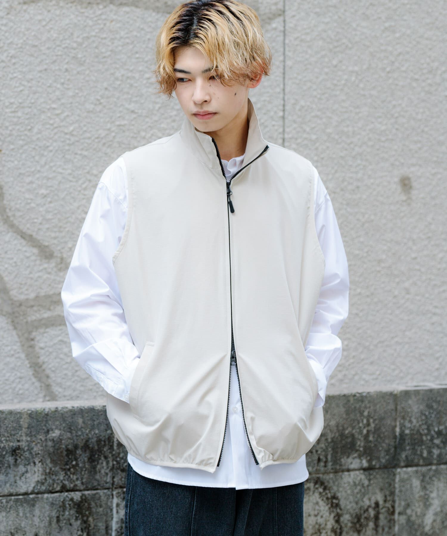 SENSE OF PLACE by URBAN RESEARCH「Uiscel　リップストップスタンドカラーベスト」|ノーカラーコート|