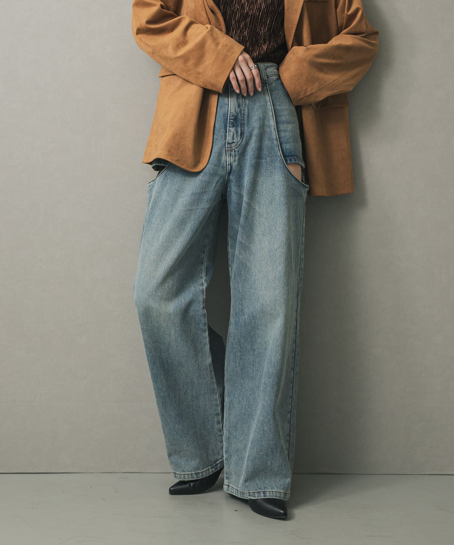 SENSE OF PLACE by URBAN RESEARCH「『WEB/一部店舗限定サイズ』サイドカットアウトデニム」|デニム|インディゴブルー