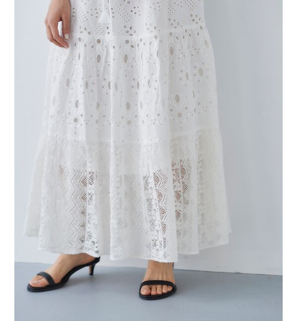 le.coeur blanc「《手洗い可能》Fanaka ミックスレーススカート」|スカート|