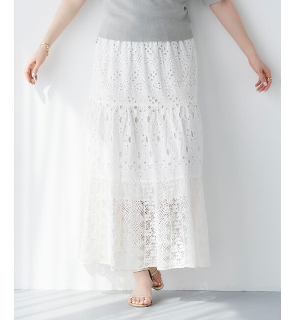 le.coeur blanc「《手洗い可能》Fanaka ミックスレーススカート」|スカート|
