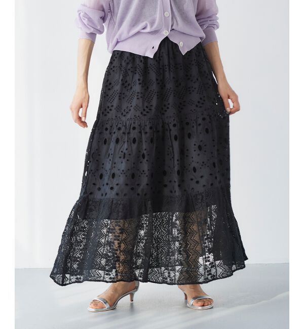 le.coeur blanc「《手洗い可能》Fanaka ミックスレーススカート」|スカート|