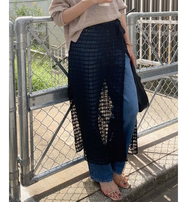 le.coeur blanc「格子柄レースラップレイヤードスカート」|スカート|ブラック