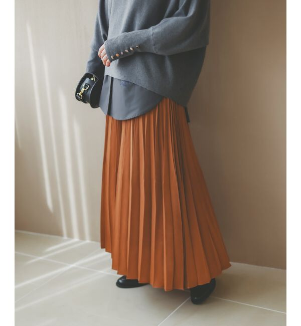  「《手洗い可能》マロンサテン変形プリーツスカート」|スカート|キャメル