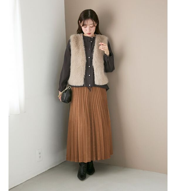  「《手洗い可能》マロンサテン変形プリーツスカート」|スカート|