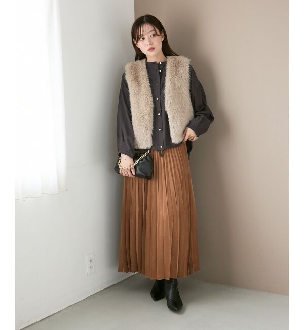  「《手洗い可能》マロンサテン変形プリーツスカート」|スカート|