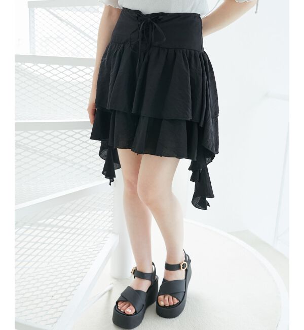  「サイドラッフルティアードミニスカパン」|スカート|