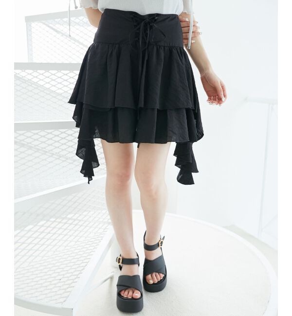  「サイドラッフルティアードミニスカパン」|スカート|ブラック