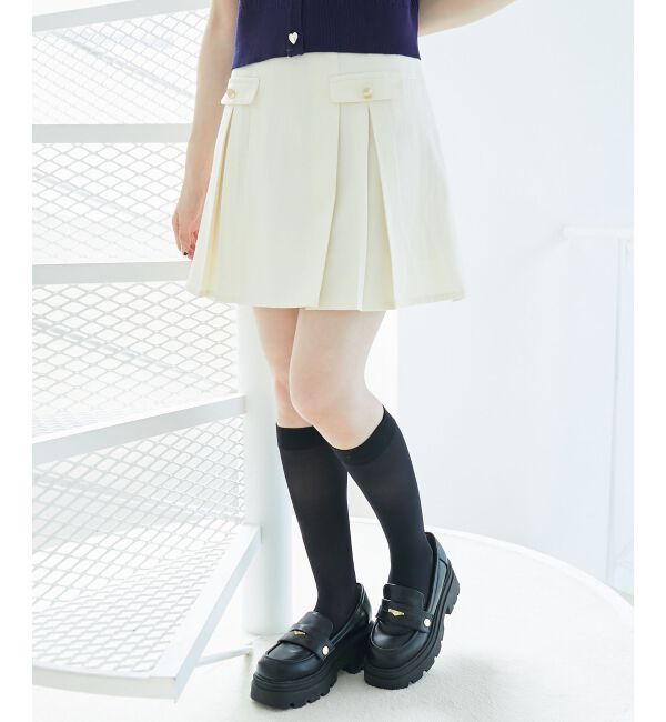  「ゴールドボタンプリーツミニスカパン」|スカート|アイボリー