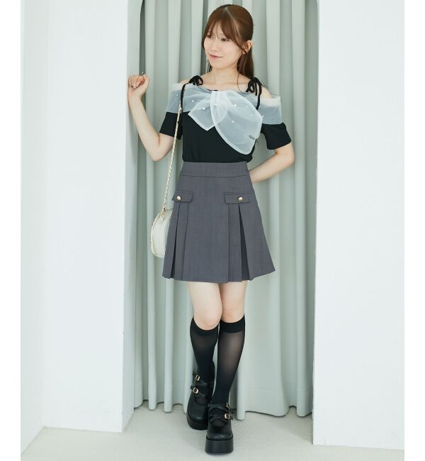  「ゴールドボタンプリーツミニスカパン」|スカート|