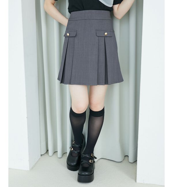  「ゴールドボタンプリーツミニスカパン」|スカート|