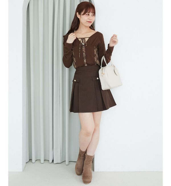  「ゴールドボタンプリーツミニスカパン」|スカート|